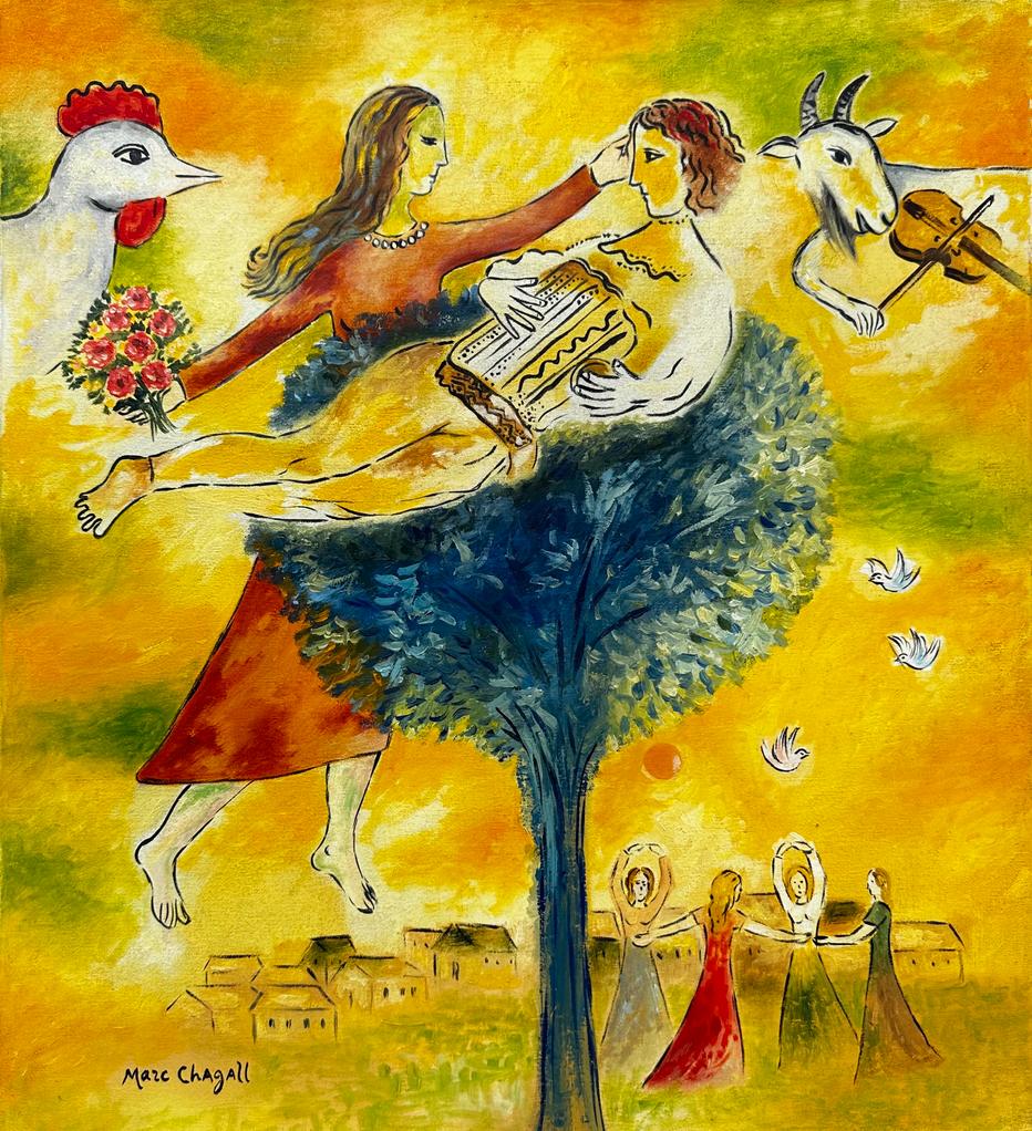 Marc Chagall Russian 1887 - 1985 ( Untitled Oil on Canvas Painting)  style of (1 of 3)
