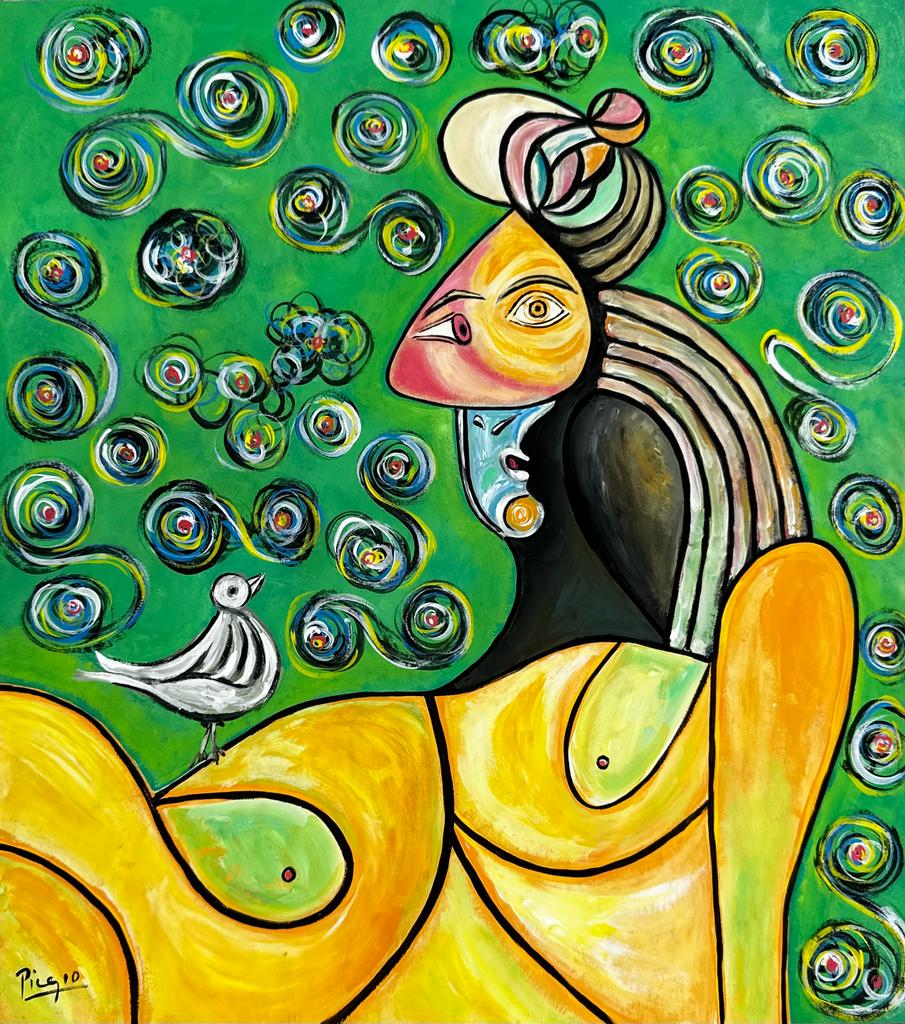 Pablo Picasso Spanish 1881 - 1973 ( Untitled / Gouache on Paper Painting ) style of: Beautiful Gouache on paper Painting. Measures: 16 x 14 1/2 Inches. Provenance: Private collection France Private sale Paris 1979 Anonymous Sale .Technique: Gouache on Paper.The painting is framed. Liv