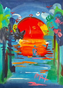 Peter Max American B.1937 (Mixed Media Drawing on paper Painting) style of: Beautiful Painting from American artist. Measures: 11 x 8 Inches.Technique: Mix Media on Paper. Provenance: Private Collection West Palm Beach. The work is framed. Live (born Peter Max Finkelstein, Oc