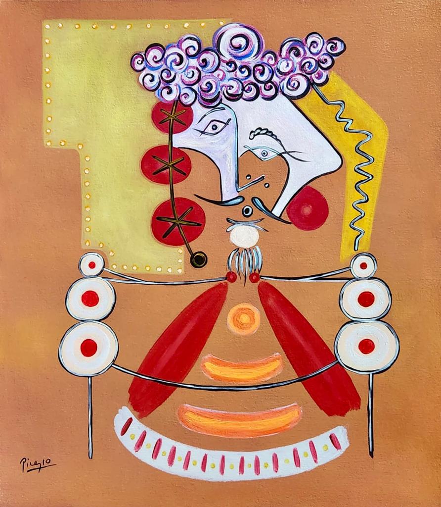 Pablo Picasso Spanish 1881-1973 (Oil on Canvas Painting) style of: Beautiful Oil on Canvas Painting from Spanish Artist. Measures: 16 x 14 Inches. Provenance: Private collection US acquired From a Spanish Family by 1972 acquired by descent 1981. .Technique: Oil on Ca