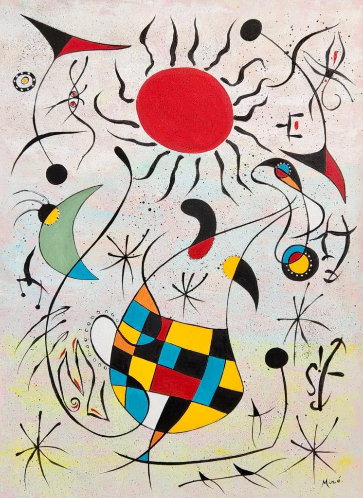Joan Miro Spanish 1893 - 1983 ( Oil on Canvas Painting ): Beautiful and unique Oil on canvas painting from a spanish artist .Technique: Oil on canvas painting. Measures: 22 x 16 Inches. Provenance: Private collection Barcelona, Spain Acquired from a closed f