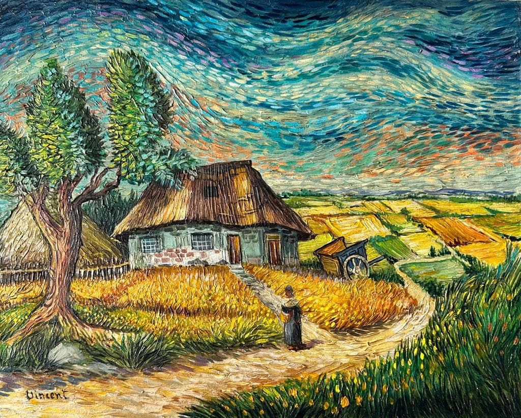 Vincent van Gogh Dutch 1853 - 1890 ( Vrouw thuiskomen Oil on canvas painting) Style Of (1 of 4)