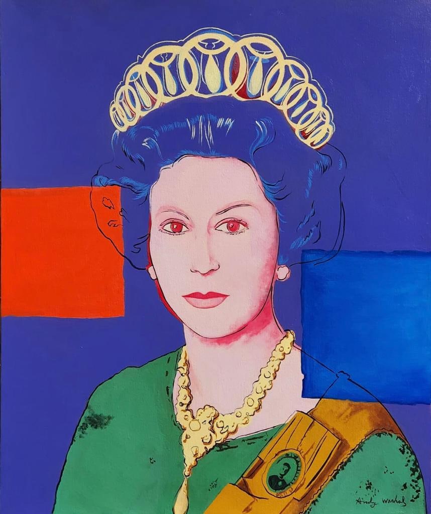 Andy Warhol American 1928-1987 ( Queen Elizabeth Acrylic on canvas Painting ): Beautiful Piece of art Hand Painted. Measures: 24 x 20 Inches. Provenance: Private Collection New York Artist Estate stamp. .Technique: Acrylic on canvas Painting .The painting is framed. Lived betwee