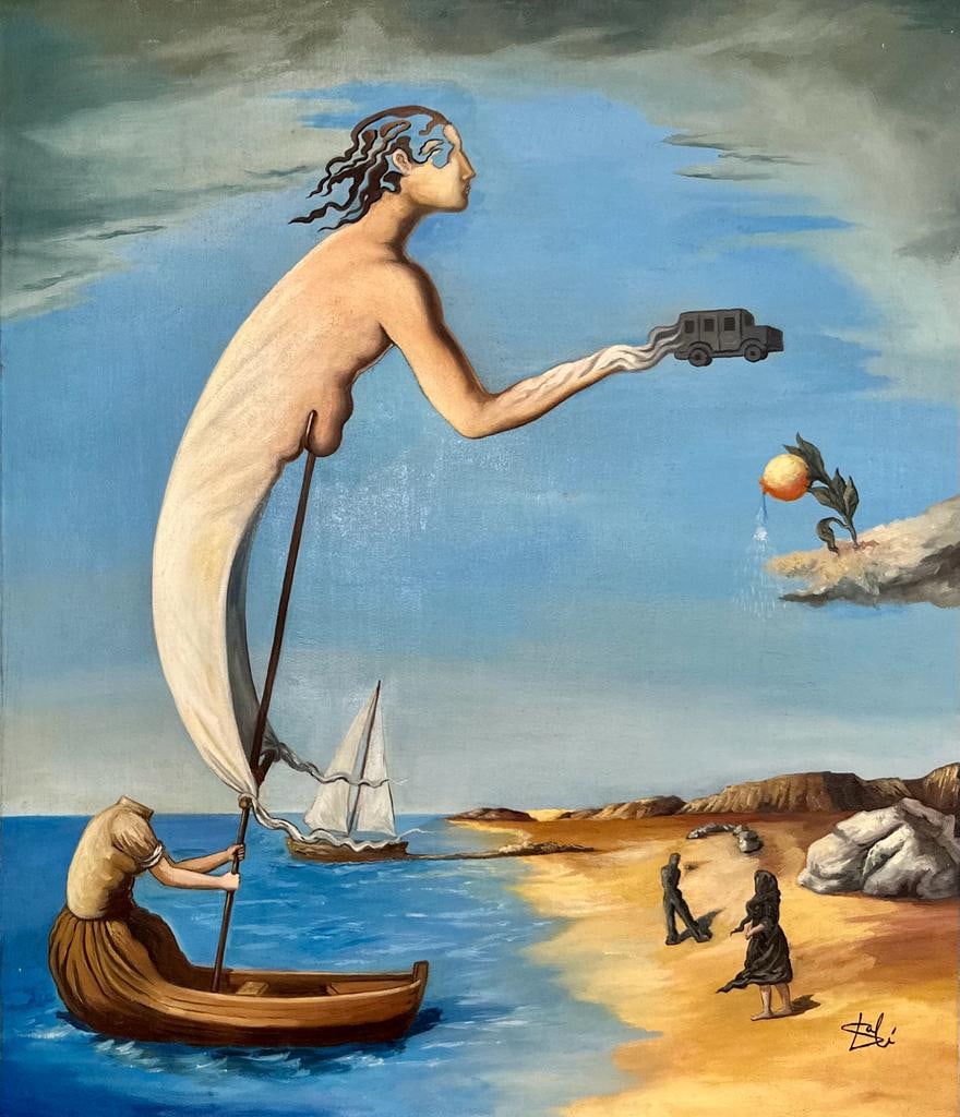 Salvador Dali Spanish 1904 - 1989 (Untitled Oil on Canvas Painting ) style of: Unique Oil on canvas painting. Technique: Oil on canvas painting. Measures: 21 x 18 Inches. Provenance: Private collection Barcelona Acquired from a family member The Painting is framed. Lived between