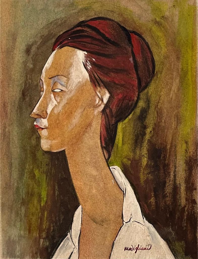 Amedeo Modigliani Italian 1884-1920 (Watercolor on paper Painting ) style of (1 of 3)
