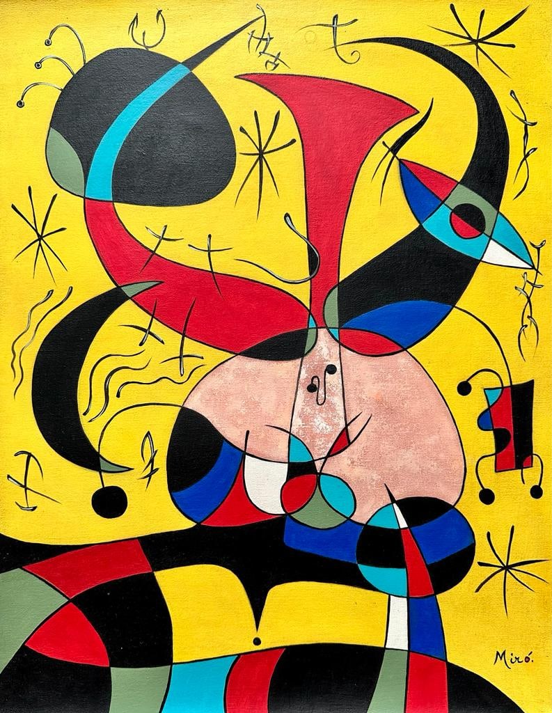 Joan Miro Spanish 1893 - 1983 ( Oil on Canvas Painting ) style of (1 of 3)