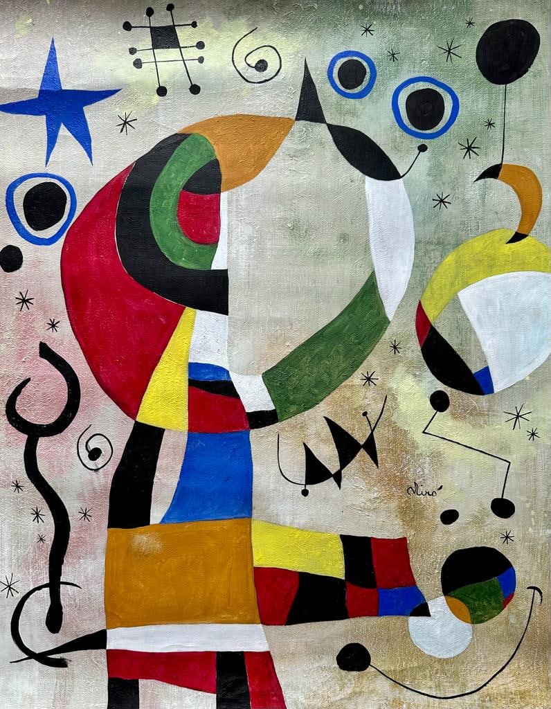 Joan Miro Spanish 1893 - 1983 ( Large Oil on Canvas Painting ) style of (1 of 4)