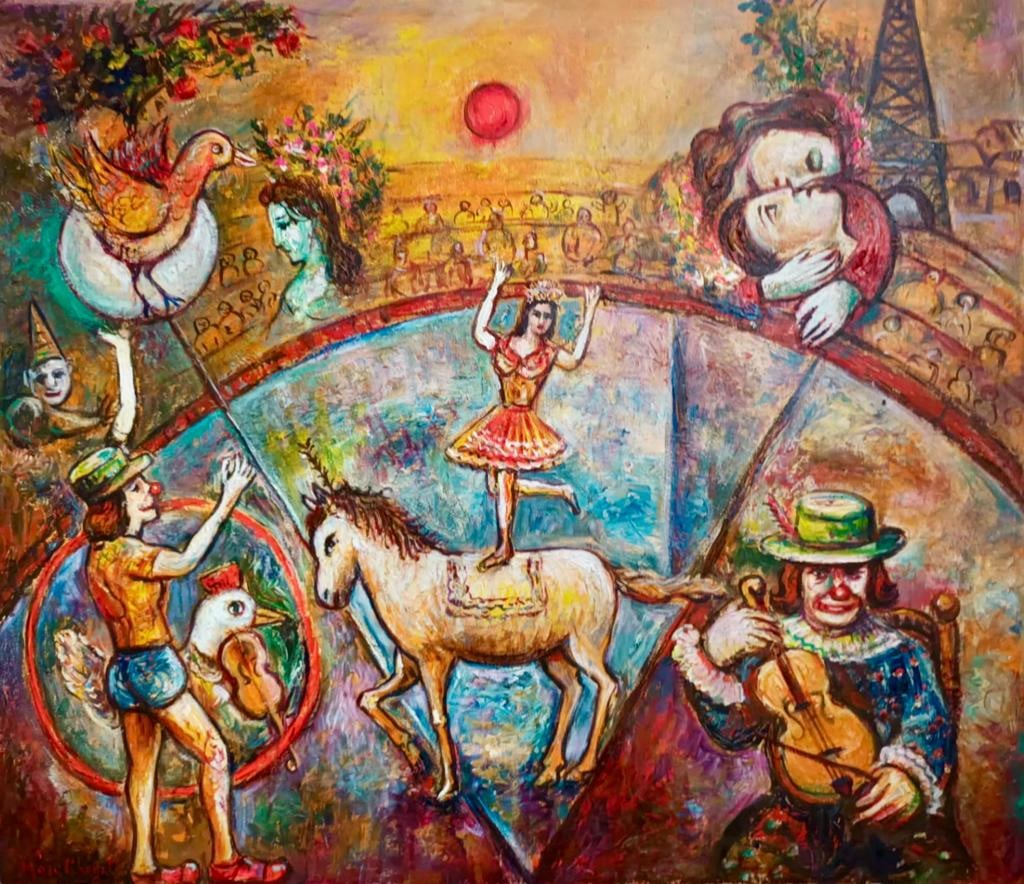 Marc Chagall Russian 1887 - 1985 ( Large / Untitled Oil on Canvas Painting) (1 of 5)