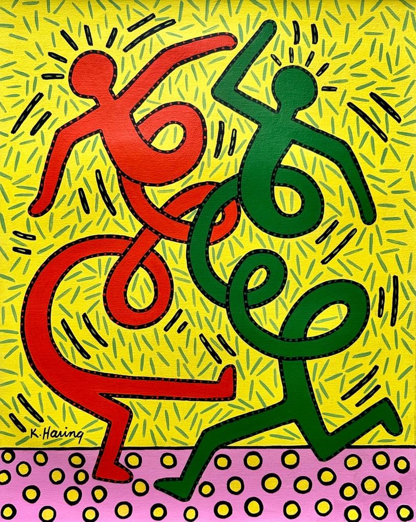 Keith Haring American 1958 - 1990 ( Untitled Acrylic on canvas Painting) style of (1 of 3)