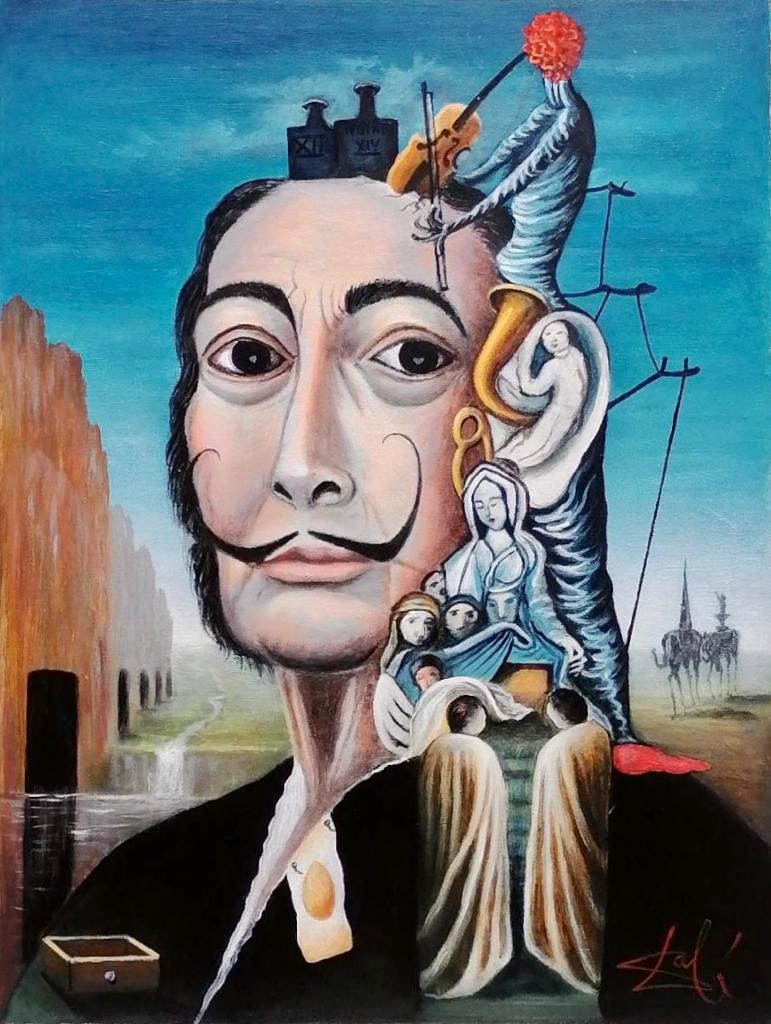 Salvador Dali Spanish 1904 - 1989 ( untitled Oil on Canvas Painting ): Unique Oil on canvas painting. Technique: Oil on canvas. Measures: 24 x 18 Inches. Provenance: Private collection New York Gallery stamp on the back. The Painting is framed. Lived between (11 May 1904