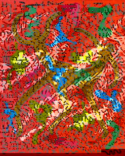 Keith Haring American 1958 - 1990 ( Acrylic on canvas Painting) style of: Acrylic on Canvas Painting . Technique: Acrylic on Canvas Painting. Measures: 20 x 16 Inches. Provenance: Private Collection New York Acquired by a friend of the artist by 1987 .The Painting is framed
