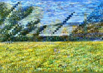 Claude Monet French 1840 - 1926 (Oil on canvas Painting) style of: Beautiful French landscape Painting. Measures: 19 x 26 Inches.Technique: Oil on canvas. Provenance: Private Collection French Acquired by family descent. The work is framed. Live between:14 November 1