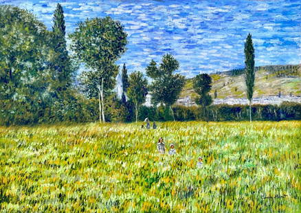 Claude Monet French 1840 - 1926 (Oil on canvas Painting) style of: Beautiful French landscape Painting. Measures: 19 x 26 Inches.Technique: Oil on canvas. Provenance: Private Collection French Acquired by family descent. The work is framed. Live between:14 November 1