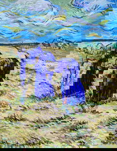 Vincent van Gogh Dutch 1853 - 1890 (Oil on Canvas painting) Style Of: Beautiful Figurative Landscaping Painting. Measures: 20 x 15 1/2 Inches.Technique: Oil on canvas Painting.Provenance: Private collection Texas Acquired from a family member in 1950 . The work is frame