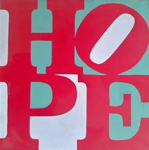 ROBERT INDIANA American 1928-2018 (Acrilic on canvas painting): Beautiful Pop Art Era Painting. Measures:19 1/2 x 19 1/2 Inches.Technique: Acrilic on canvas Painting.Provenance: Private collection New York . The work is framed. Live between: September 13, 1928