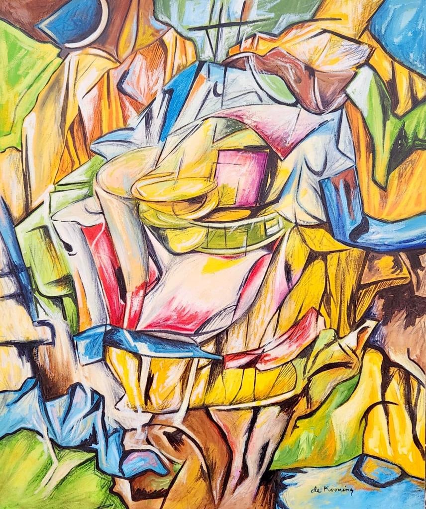 Willem de Kooning 1904-1997 ( Oil on canvas painting ) style of: Beautiful Abstract Painting. Measures:24 x 20 Inches.Technique: Oil on canvas Painting.Provenance: Private collection New York. The work is framed. Live between: April 24, 1904 â€“ March 19, 1997