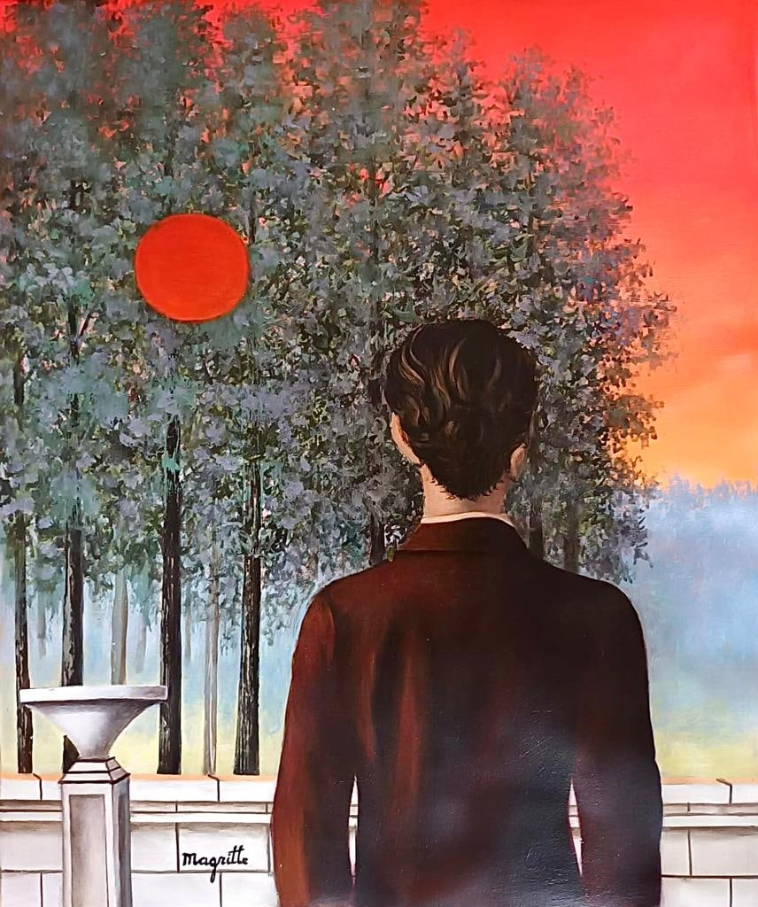 Rene Magritte Belgian 1898 - 1967 (Untitled Oil on Canvas Painting): Amazing Surrealist Oil on Canvas Painting. Belgian Artist.Technique: Oil on Canvas. Measures: 24 x 20 Inches. Provenance:Private Collection New York Kootz Gallery stamped on the back. The painting is 