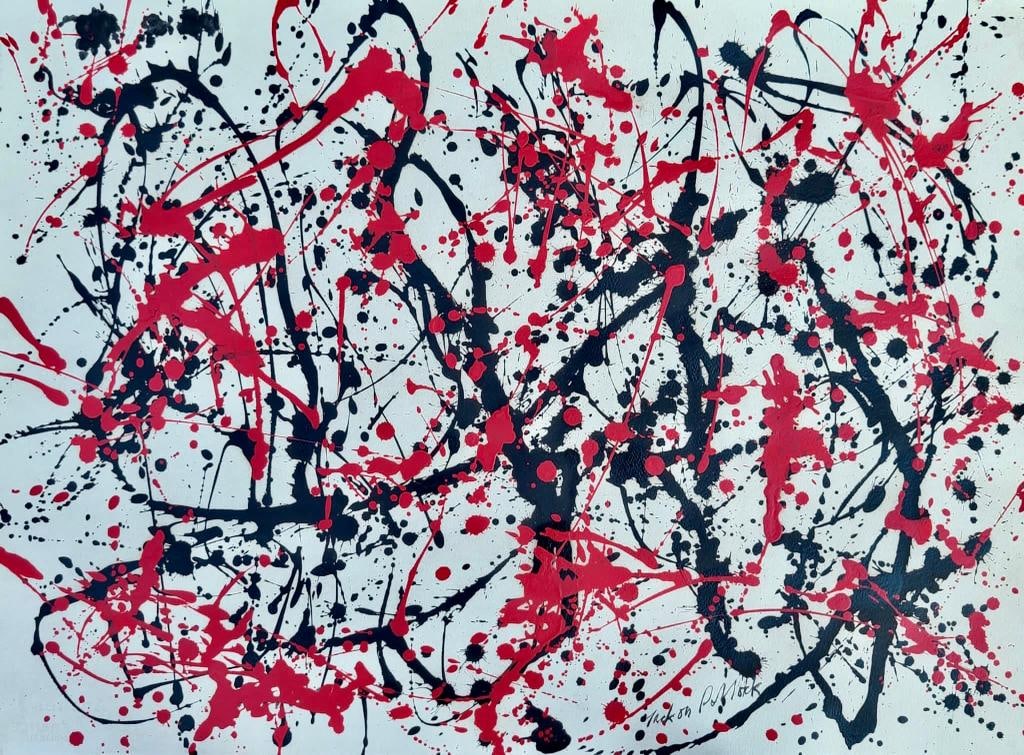 Jackson Pollock American ( Oil on paper Painting ) style of: Beautiful American Abstract Expressionist Hand Painted art. Measures: 22 x 30 Inches. Provenance: Private Collection New York, Acquired by descent. .Technique: Oil on paper Painting .The painting is f