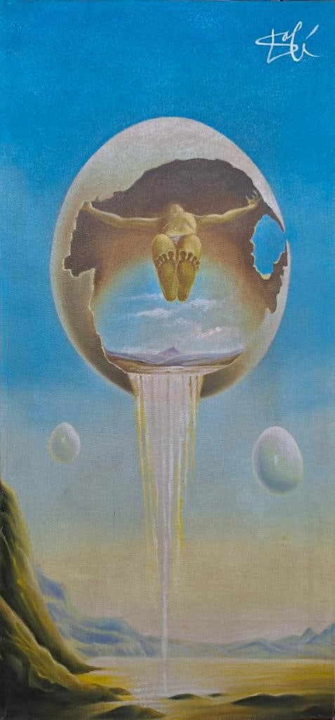 Salvador Dali Spanish 1904 - 1989 ( untitled Oil on Canvas Painting ): Unique Oil on canvas painting. Technique: Oil on canvas. Measures: 30 x 14 Inches. Provenance: Private collection France Acquired by descent. The Painting is framed. Lived between (11 May 1904 23 Janu
