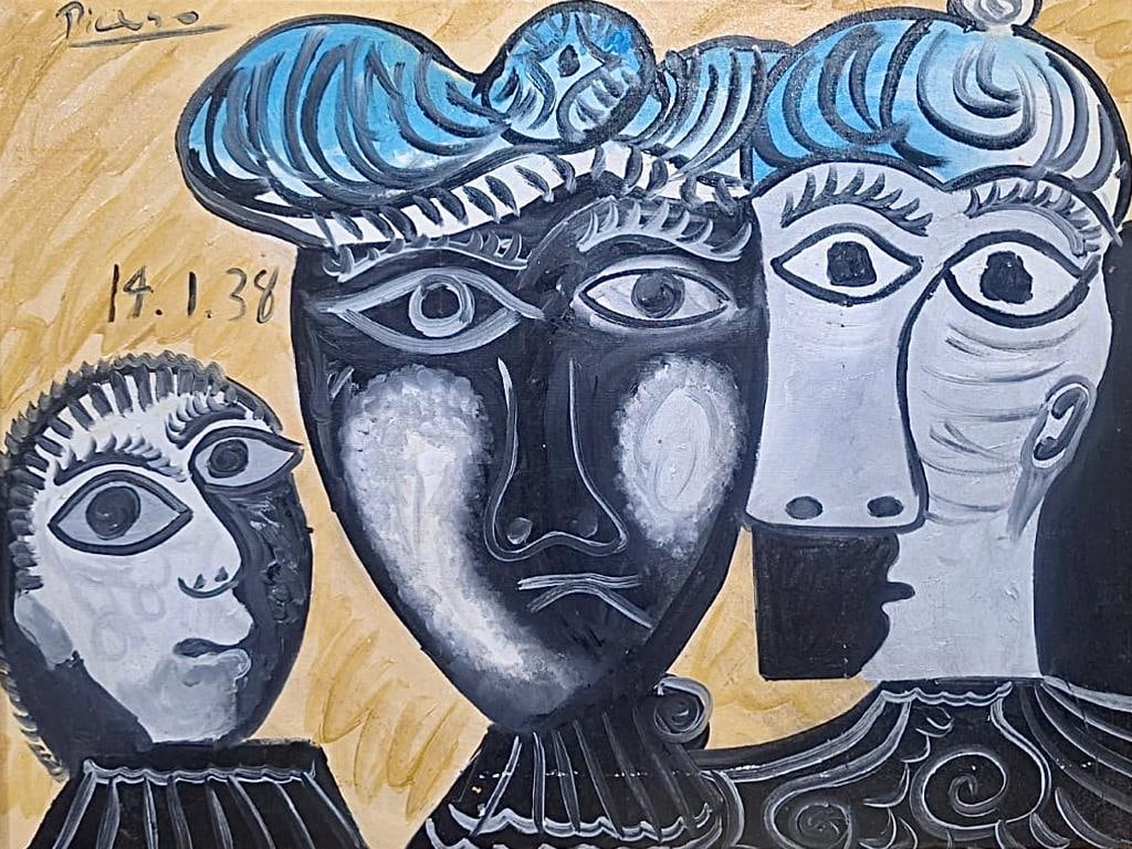 Pablo Picasso Spanish 1881 1973 ( untitled Oil on Canvas Painting): Amazing Oil on Canvas Painting. Measures: 24 x 32 Inches. Provenance: Private collection France Purchased by 1973 Perls galleries stamp on the back, Gallerie Louis Carre.Technique: Oil on Canvas Paint