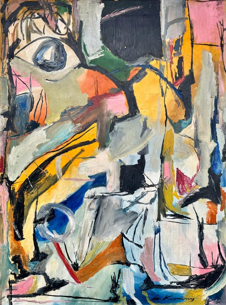 Willem de Kooning 1904-1997 ( Oil on canvas painting ) style of: Beautiful Abstract Painting. Measures:31 x 23 Inches.Technique: Oil on canvas Painting.Provenance: Private collection New York. The work is framed. Live between: April 24, 1904 March 19, 1997) was a D