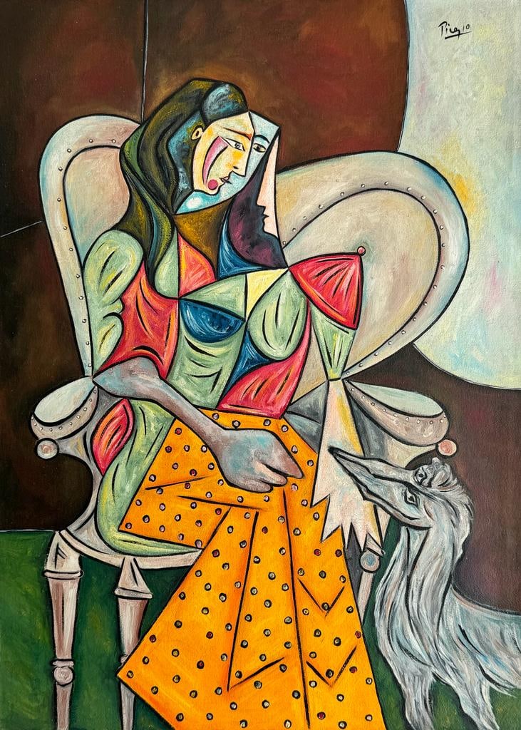 Pablo Picasso Spanish 1881 1973 (Oil on Canvas Painting) Style of: Amazing Oil on Canvas Painting. Measures: 22 x 18 Inches. Provenance: Private collection France Acquired from a closed friend of the artist, descent by family. .Technique: Oil on Canvas Painting .The