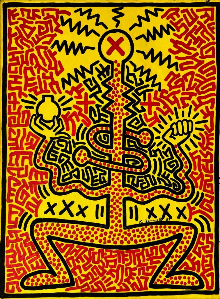 Keith Haring American 1958 - 1990 ( Acrylic on canvas Painting) (1 of 4)