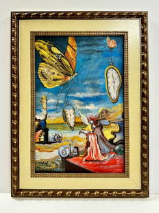 Salvador Dali Spanish 1904 - 1989 Oil on Canvas Painting COA Magritte Ernst De Chirico Era: Description: A distinctive oil on canvas painting, featuring dimensions of 23 x 15 inches and executed with the oil on canvas technique. This unique artwork has a notable provenance, originating from