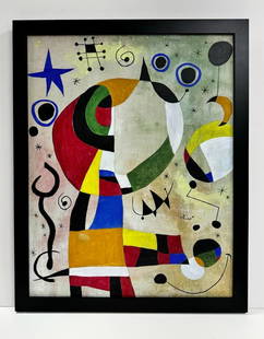 Joan Miro Spanish 1893 - 1983 Large COA Surrealism Dali Picasso era Oil on Canvas: A captivating and one-of-a-kind oil on canvas painting featuring dimensions of 30 x 24 inches. Executed with the oil on canvas technique, this artwork hails from a private collection in Barcelona, Spa