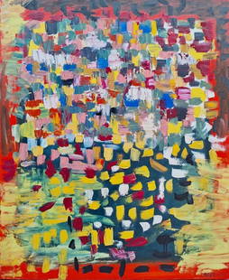 Amazing Syed Haider Raza 1922 - 2016 Acrylic Canvas Bombay Progressive Abstract: A beautiful abstract acrylic canvas by Syed Haider Raza from 1962, The artwork measures 31 x 24 Inches and comes with a Certificate of Authenticity (COA). On the back of the canvas, there is the artis