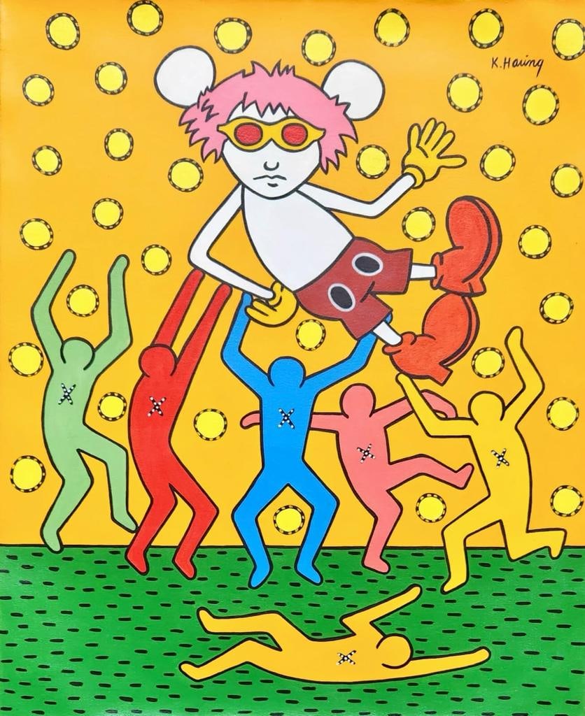 Keith Haring American 1958 - 1990 Acrylic on canvas Painting Appraisal Warhol Haring Pop Art Era.: An acrylic on canvas painting, expertly executed with dimensions measuring 24 x 20 inches. The provenance of this artwork is traced to a Private Collection in New York, acquired by a friend of the art