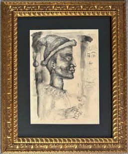 Pablo Picasso Spanish 1881 - 1973 Mixed Media on Paper Drawing Man Portrait COA Watercolor: An amazing mixed media drawing painting, measuring 12 x 8 1/2 inches, with a provenance from a private collection in Barcelona, where it was purchased in 1979. The technique employed in this piece