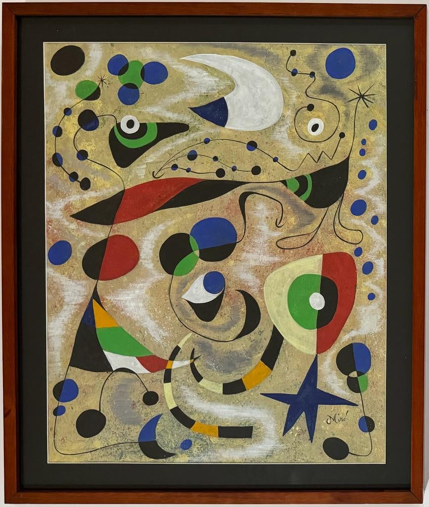 Joan Miro Spanish 1893 - 1983 COA Surrealism Dali Picasso era Gouache on Paper Painting (1 of 8)