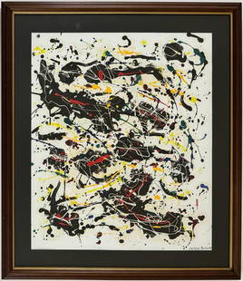 Jacksom Pollock American Oil on paper Painting Appraisal Rothko Kline Era Abstract Expressionist.: A stunning American Abstract Expressionist hand-painted artwork, measuring 25 x 21 inches. This piece comes from a Private Collection in New York, acquired by descent, Executed with the oil on paper