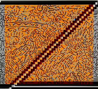 Keith Haring American 1958 - 1990 Acrylic on canvas Painting Appraisal Warhol Haring Pop Art Era.: An acrylic on canvas painting, expertly executed with dimensions measuring 18 x 20 inches. The provenance of this artwork is traced to a Private Collection in New York, acquired by a friend of the art