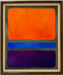 Mark Rothko Russian / American 1903 - 1970 Untitled Oil on canvas painting Appraisal Pollock Kline: This abstract painting, distinguished by its use of four colors—orange, blue, purple, red, and black—measures 32 x 24inches. With an intriguing history, it comes from a private collection in New Y