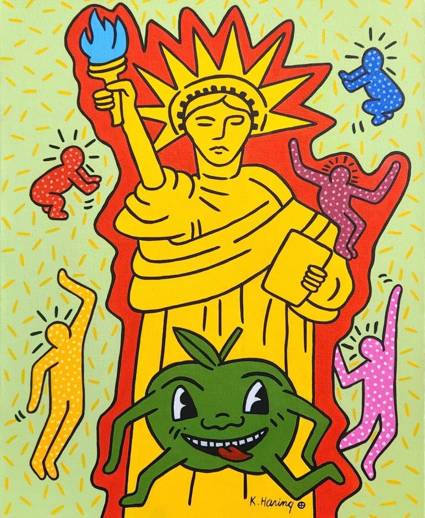 Keith Haring American 1958 - 1990 Acrylic on canvas Painting Appraisal Warhol Haring Pop Art Era. (1 of 10)