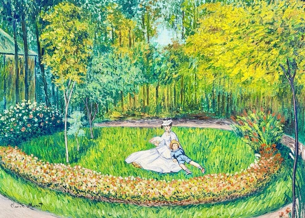 Claude Monet French 1840 - 1926 Oil on canvas Painting Impressionism Renoir Manet Pissarro Era.: his oil on canvas painting, measuring 18 x 22 inches, depicts a forest landscape with a couple reclining on the ground. Originating from a private collection in France, this captivating masterpiece ca