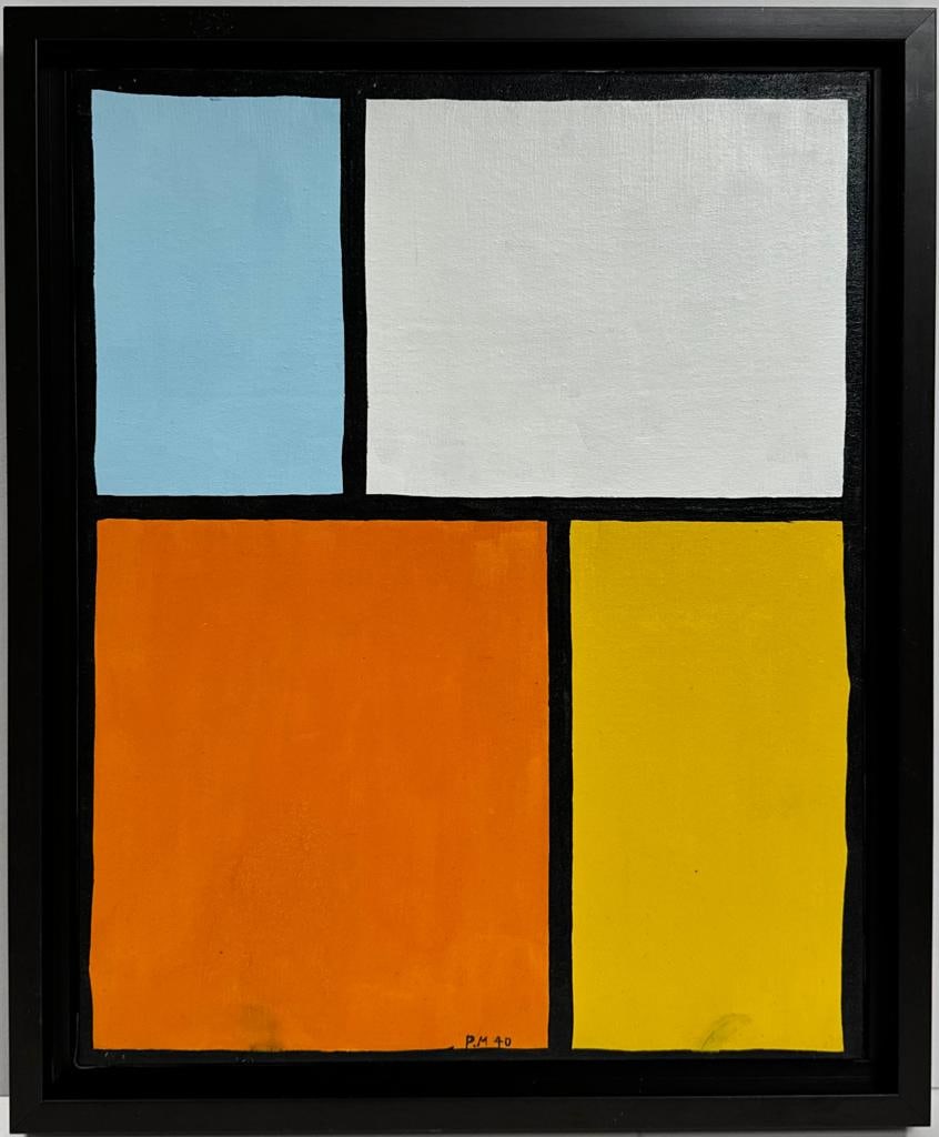 Piet Mondrian 1872-1944 Dutch Oil on Canvas COA Klee Era: This oil on canvas painting, measuring 19 x 16 inches, employs an abstract technique featuring predominant blue, yellow, white, orange, and black colors. Originating from a private collection in Europ