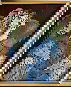 Pablo Picasso Spanish 1881 1973 Oil on Canvas Painting Sitting Woman with Dogs, Dali,Magritte Era (1 of 7)