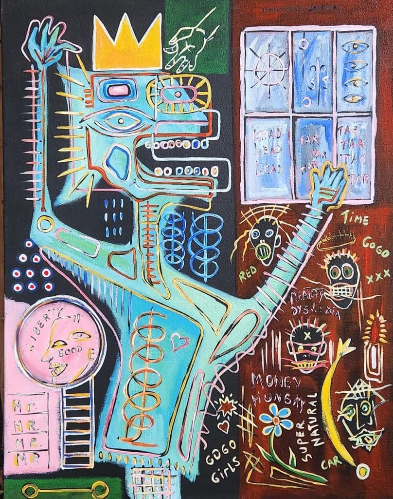 Jean Michel Basquiat Abstract Graffiti NY Expressionist  Pollock Andy Warhol Era Acrylic on Canvas (1 of 6)