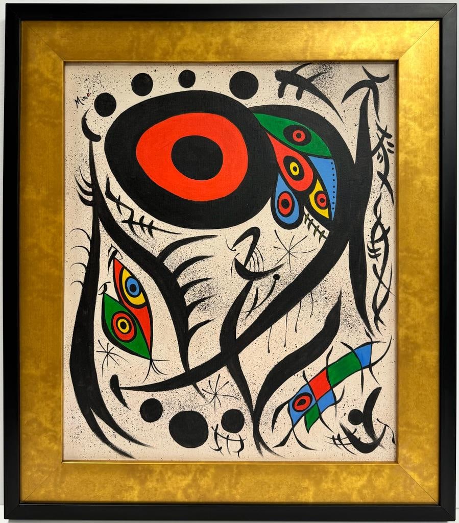 Joan Miro Spanish 1893 - 1983 Landscape Surrealism Dali Picasso era Oil on Canvas: This oil on canvas artwork, featuring distinct shapes characteristic of the artist's style. An extraordinary and substantial oil on canvas painting, it measures 24 x 20 inches and is currently housed 