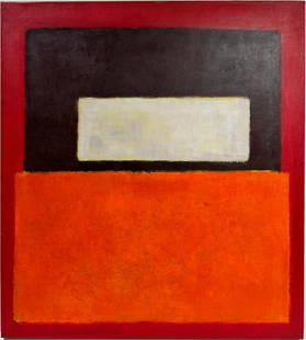 Mark Rothko Russian / American 1903 - 1970 Untitled Oil on canvas painting Appraisal Pollock Kline: This abstract painting, distinguished by its use of four colors— Red, orange, Brown and White —measures 44 x 39 inches. Private collection. Executed with expertise in oil on canvas, the artwork