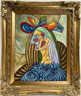 Pablo Picasso Spanish 1881-1973 Oil On Canvas Painting Dali Magritte Braque Juan Gris: A stylishly framed oil painting on canvas, created through the cubist technique, showcases dimensions of 20 x 16 inches and is a part of a private collection. This artwork embodies the artistic style