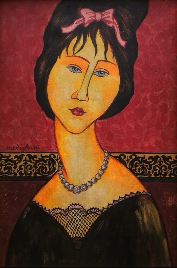 Amedeo Modigliani 1884 - 1920 Italian Oil on Canvas. Modigliani. Utrillo.Brancusi Era: Oil painting on canvas, sized at 23 x 15 inches. Originating from a private collection. Executed with masterful expertise using oil on canvas, the artwork is meticulously crafted and elegantly showcas
