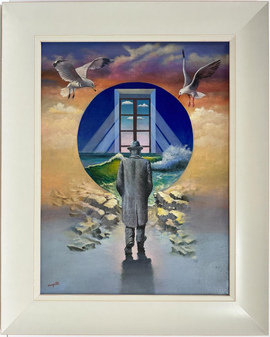 Rene Magritte Belgian 1898 - 1967 Untitled Oil on Canvas Painting Dali Miro Chirico Era (1 of 8)