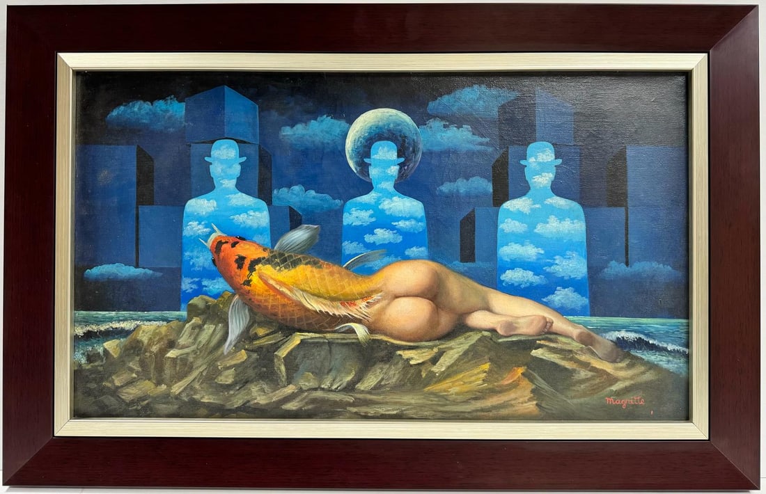 Rene Magritte Belgian 1898 - 1967 Untitled Oil on Canvas Painting Dali Miro Chirico Era (1 of 7)