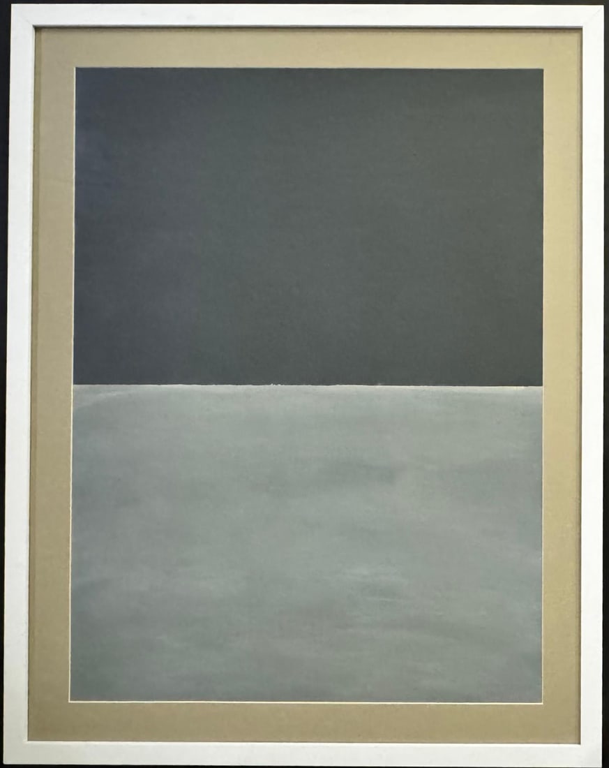 Mark Rothko Russian / American 1903 - 1970 Untitled Oil on Paper painting Appraisal Pollock Kline: This abstract painting, distinguished by its use of twocolors— grey and black —measures 30 x 22 inches. Private collection. Executed with expertise in oil on paper, the artwork reflects meticulous