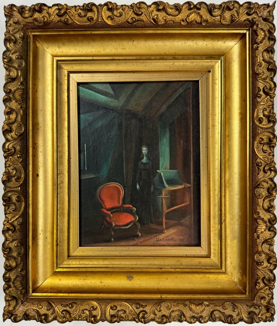 Gertrude Abercrombie American 1907-1977 Oil on Masonite Painting Surrealist Magritte Dali Era. (1 of 8)