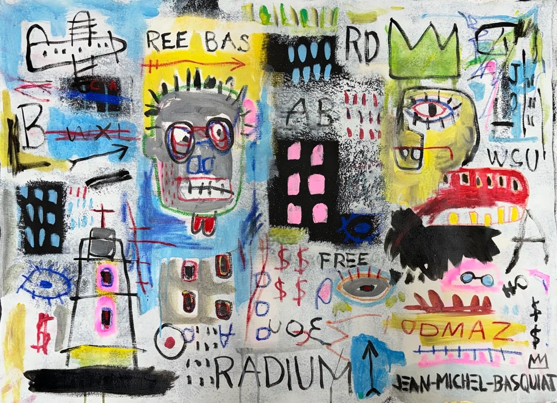 Jean Michel Basquiat Abstract Graffiti NY Expressionist Pollock Andy Warhol Era Acrylic on Canvas (1 of 5)